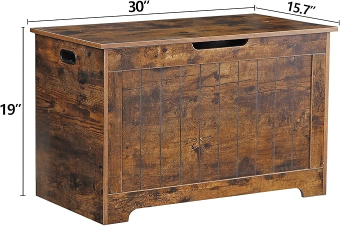 Storage Chest, Wooden Storage Bench with Flip-top Lid & Safety Hinge, Storing Trunk for Entryway, Living Room, Bedroom, Rustic Brown