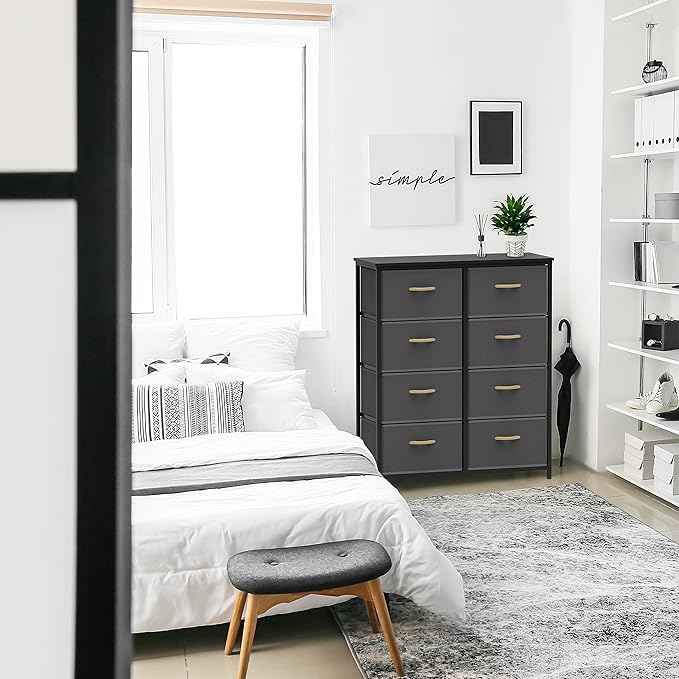 SIMPLE HOUSEWARE 8 Drawer Wide Dresser Tall Storage Tower, Dark Grey