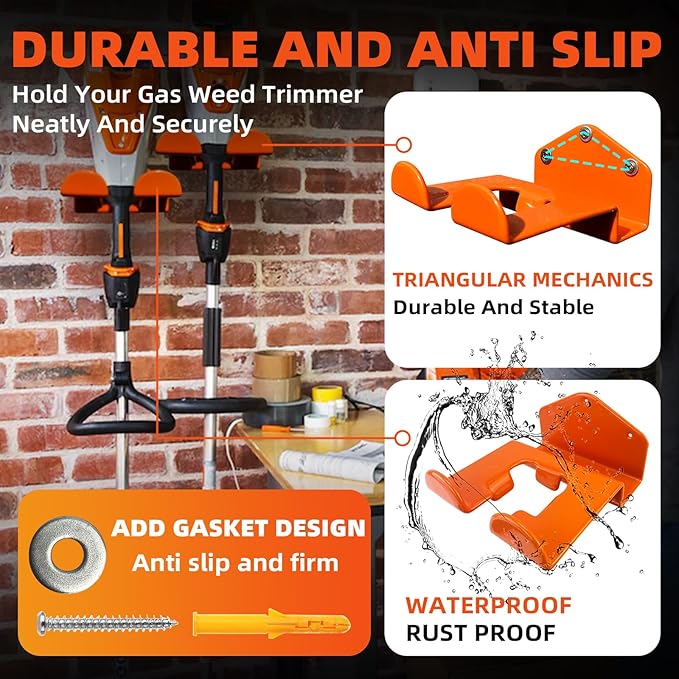 Weedeater Hanger, 1 Pack Weed Eater Hanger for Wall, Heavy Duty Weed Wacker Hooks for Garage, Garage Organization Storage Shed Organizer Mounted Trimmer Rack