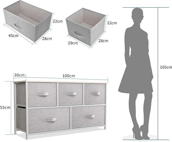 YITAHOME 5 Drawer Dresser - Fabric Storage Tower, Organizer Unit for Bedroom, Living Room, Hallway, Closets - Sturdy Steel Frame, Wooden Top & Easy Pull Fabric Bins
