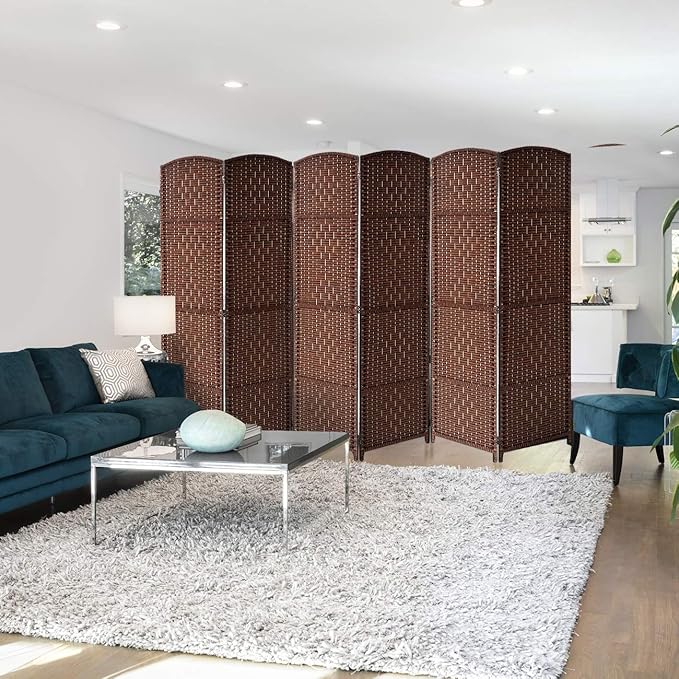 Sorbus 6 Panel Room Divider 6 ft. Tall - Privacy Screen, Extra Wide Double Hinged Panels, Diamond Double-Weaved, Partition Room Dividers and Folding Privacy Screens, Wall Divider for Room Separation