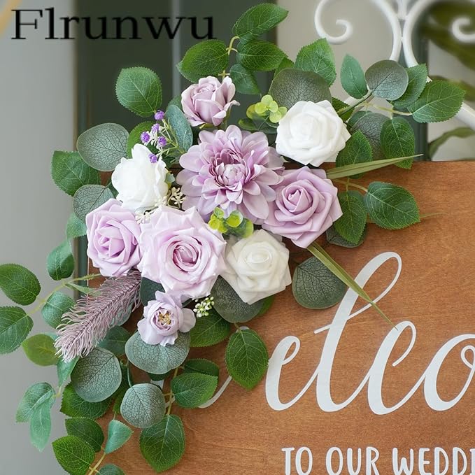 Flrunwu(Pack of 2 Artificial Flowers Decorations,Centerpieces for Wedding Reception Backdrop Decoration, Floral Decor Wall Home Entryway OutdoorDecorations (Purple)