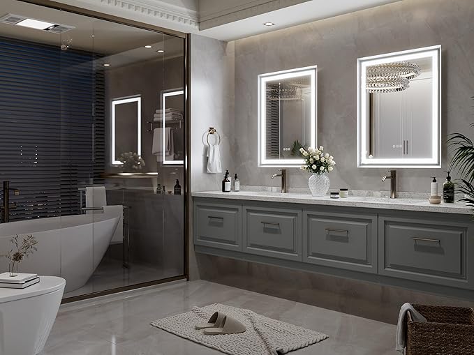 LED Bathroom Mirror, 28“x36“ Lighted Bathroom Mirror with Metal Framed, Extremely Bright LED Mirror for Bathroom, 3 Colors Dimmable, Anti-Fog, Memory, Wall Mounted Lighted Vanity Mirror
