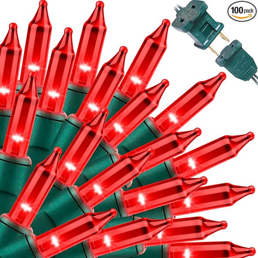 LAMPHOME Super-Bright Extendable Red Christmas Lights Decoration 100Lights 19.6ft UL Certified Mini Bulb String Lights Set for Outdoor Christmas Tree Garden Holiday Party Patio Wedding Garland Decor