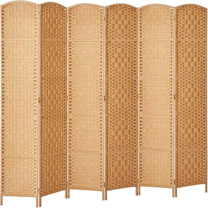 Rose Home Fashion Room Divider, 6 ft Tall Room Dividers and Folding Privacy Screens, 16in Privacy Screen 6 Panel Light Beige Space Temporary Wall Foldable Partition Separation