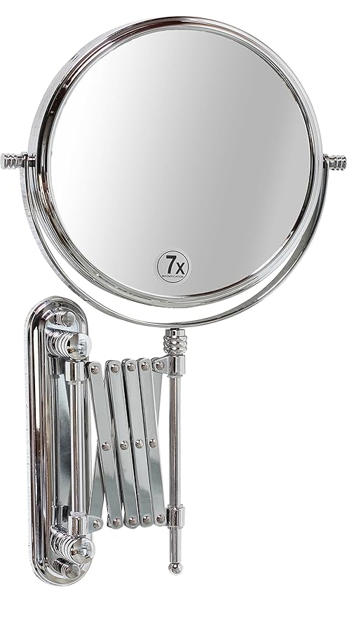 Deco Brothers Wall Mount Extendable Mirror, 8 Inch Double Side with 7X Magnification, Chrome