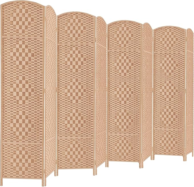 Rose Home Fashion 6 ft Tall Room Divider, Room Dividers and Folding Privacy Screens, 15.7in Privacy Screen 8 Panel Partition Temporary Wall Separation for Private, Natural