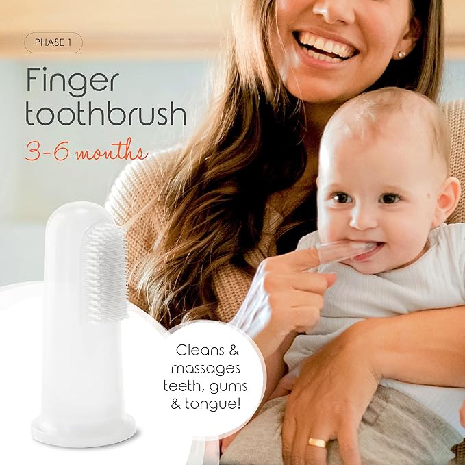 Cherish Baby Care Baby Toothbrush & Toddler Toothbrush Set (0-2 Years) - BPA-Free & Safety-Tested, 2023 Award Winner, Food-Grade Silicone (Teal)
