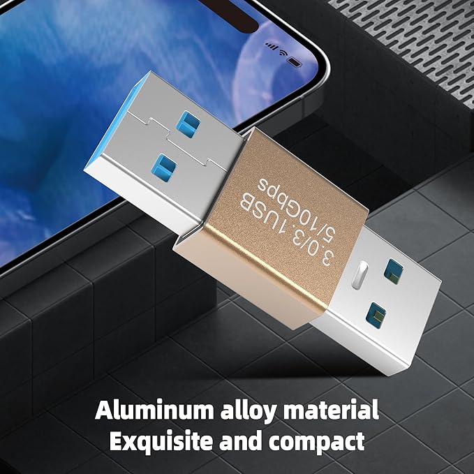 3Pack USB Adapter Male to Male, 10Gbps USB 3.1 Type A to Type A high Speed Extension Connector for Hard Driver, Laptop, DVD Player, USB3.0 Hub, Monitor, Camera, Gold