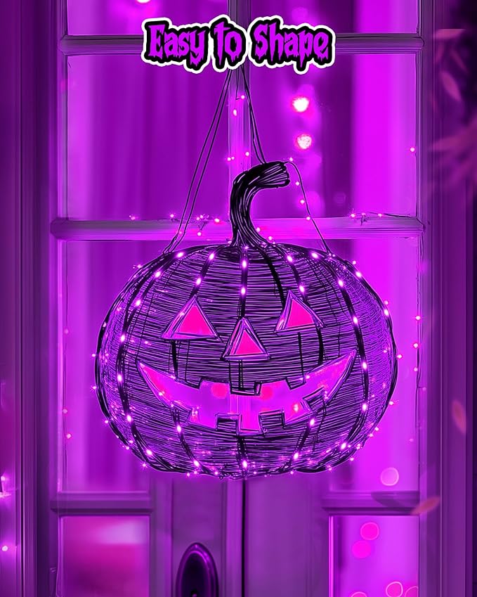 Minetom Halloween Fairy Lights - 5 Pack 7 FT 20 LED Battery Operated With Timer, Black Wire Indoor String Lights for Bedroom, Home, Party Decoration, Purple