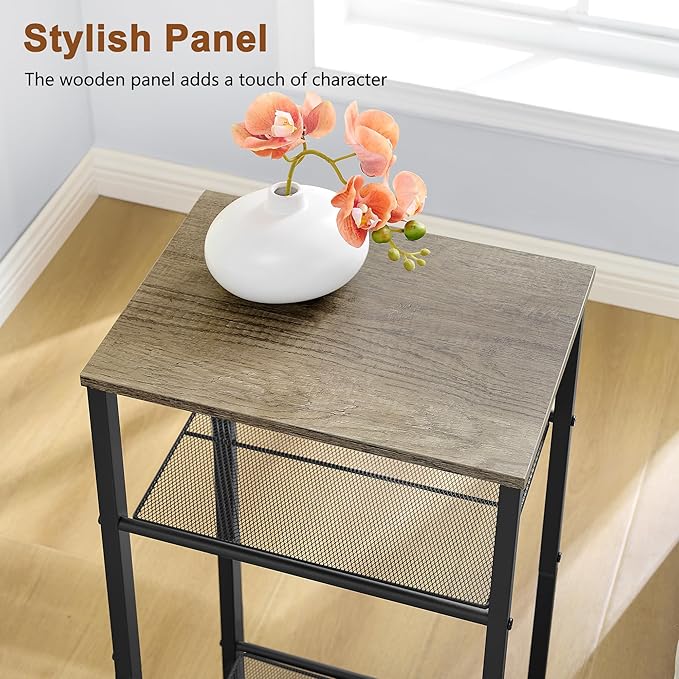 Hoctieon 2-Set 3 Tier End Table, Telephone Table Set of 2, Tall Side Table with Storage Set of 2, Small Nightstand for Small Spaces, Metal Frame, for Living Room, Bedroom, Sofa Couch, Hallway, Greige