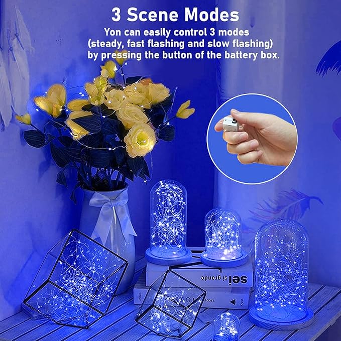 12 Pack Valentine's Day Fairy Lights Battery Operated, 3 Speed Modes, Extra 12 Batteries for Replacement, 7Ft 20 LED Mini String Light, Waterproof Copper Wire, Twinkle Firefly Lights, Blue