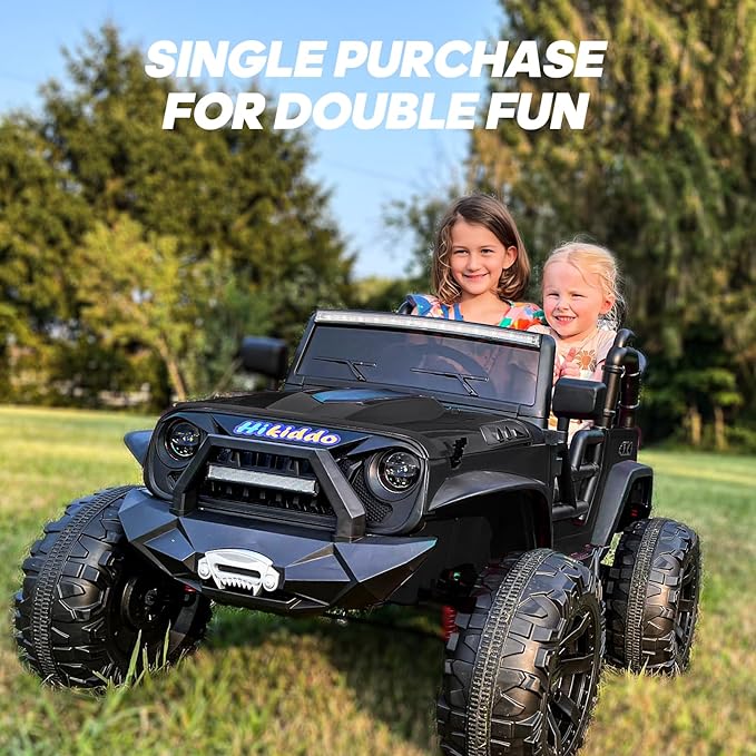 24V 9Ah Ride on Toy for Big Kids, 4x4 2 Seater Ride on Car Truck w/Remote Control, 4x200W Motors - Black Warrior