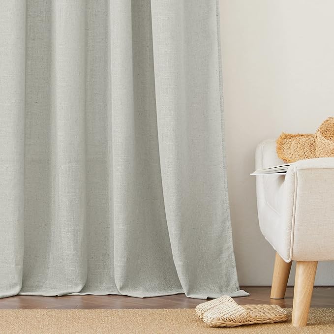 RYB HOME Linen Sheer Curtains 95 inches Long, Textured Privacy Semi Sheer Curtains 2 Hanging Options for Bedroom Office Living Room Patio Door Window Decor, Grey, W 52 x L 95, 2 Pcs