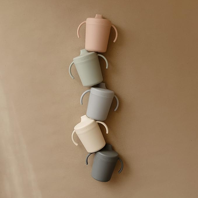 mushie Trainer Sippy Cup | Made in Denmark | Leak Resistant Twist-Off Lid & Handles | Plastic |6 Months + (Ivory)