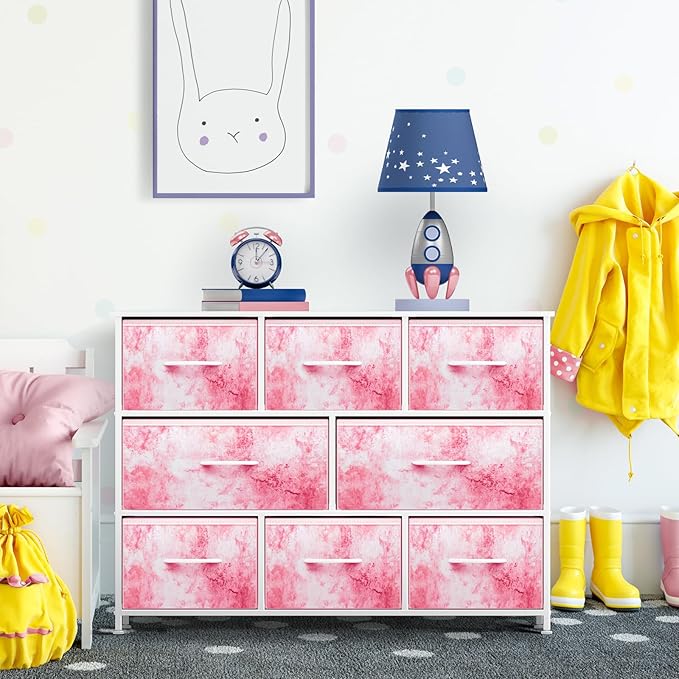 Sorbus Kids Dresser with 8 Drawers - Chest Organizer Unit with Steel Frame Wood Top & Handle, Fabric Bins for Clothes - Wide Furniture for Bedroom Hallway Kids Room Nursery & Closet