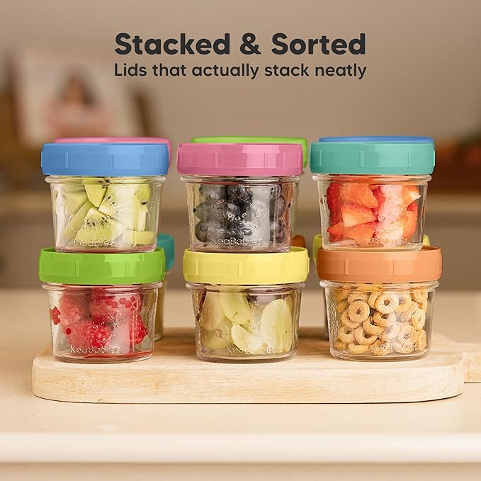 KeaBabies 12pk 4oz Glass Baby Food Containers with Lids - Leak-Proof, Microwavable Small Glass Jars, Baby Purees & Toddler Snack Storage Containers, BPA-Free, Dishwasher & Freezer Safe (Kea)