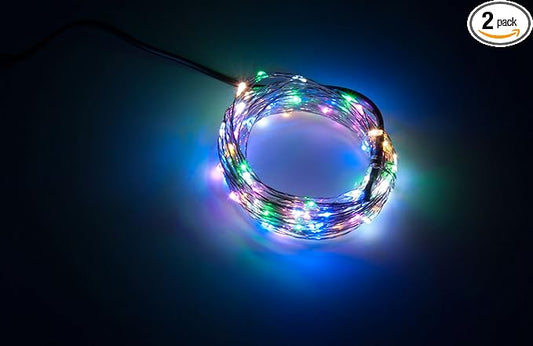 Karlling USB Plug in LED Fairy Lights,2 Packs of 50 LED Bulbs 16 Ft Silver Wire Waterproof Starry String Lights for Bedroom Patio Garden Party Wedding Commercial Lighting (RGB)