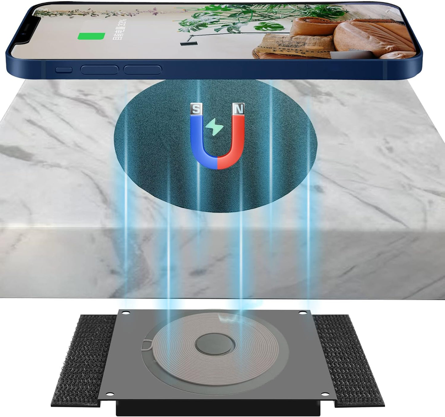 Magnetic Invisible Wireless Charger 8-30MM, Under Desk 15W Furniture Wireless Charging Pad for Magsafe iPhone 13/12