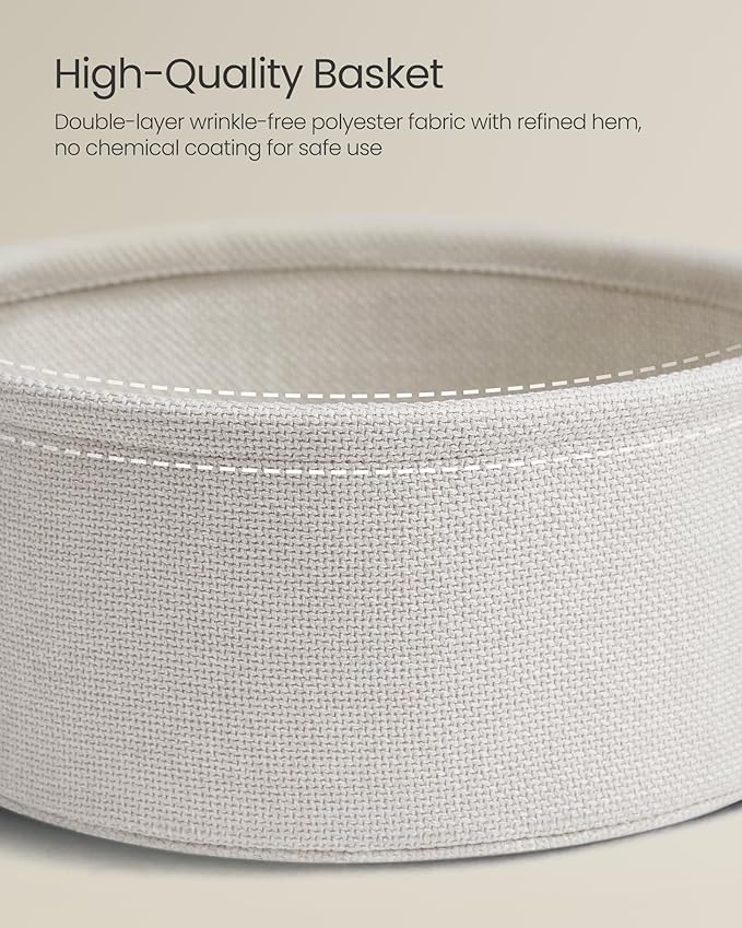 VASAGLE LILEA Collection - Small Round Side End Table, Modern Nightstand with Fabric Basket, Cream White ULET223K67