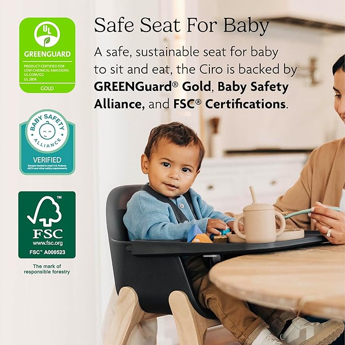 UPPAbaby Ciro High Chair/Sleek, Easy-to-Clean Design/Perfect-Fit Tray to Bring Baby to Table/Patent-Pending Harness/Dual-Position, 180-Degree Rotating Footrest/Emrick (Green/Rubberwood)
