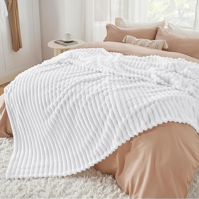 Bedsure GentleSoft White California King Size Blanket for Couch - Cozy Soft Blankets for Women, Cute Small Fleece Throws for Girls, Birthday Gifts for Women, White, 102x96 Inches
