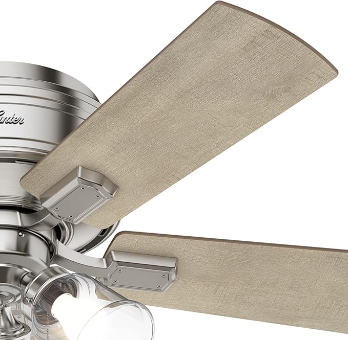 Hunter 42 inch Indoor Ceiling Fan with LED Lights and Pull Chain - Low Profile Mount Ceiling Fan, 5 Blades, For Bedroom, Living Room, or Kitchen, Quiet - Crestfield 52154, Brushed Nickel