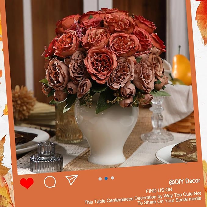 Geosar 16 Bundles Artificial Peonies Flowers Fake Silk Peony Bouquet Faux Peonies Flowers Bulk for Decoration Vase Floral Arrangements Wedding Party Table (Orange,Brown)