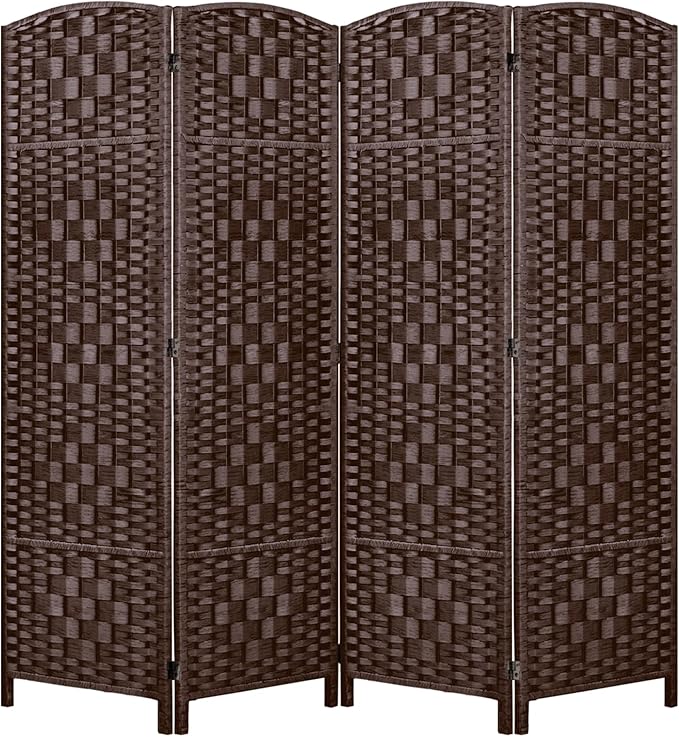 Rose Home Fashion Room Divider, 6 ft Tall Room Dividers and Folding Privacy Screens, 16in Privacy Screen 4 Panel Brown Space Temporary Wall Foldable Partition Separation