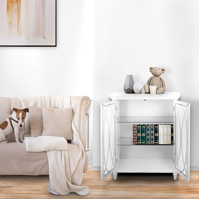 Teamson Home Florence 26 in. x 32 in. 2-Door Freestanding Wooden Floor Cabinet with Adjustable Shelves for Storage Solutions in Bathrooms, Kitchens, Laundry Rooms, Home Offices, White