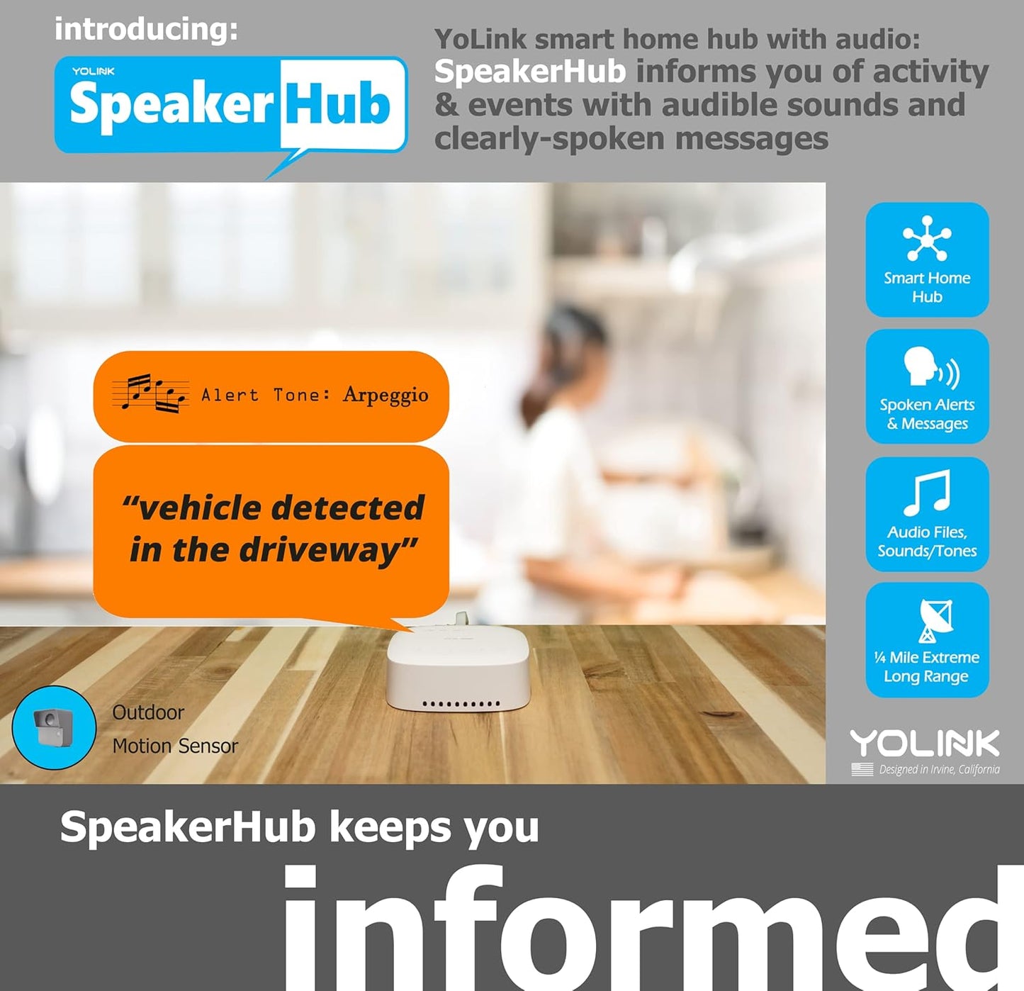 YoLink SpeakerHub, Smart Home Speaker Hub, Plays Tones/Alarms, Text-to-Speech Custom Messages, Voice Announcements,