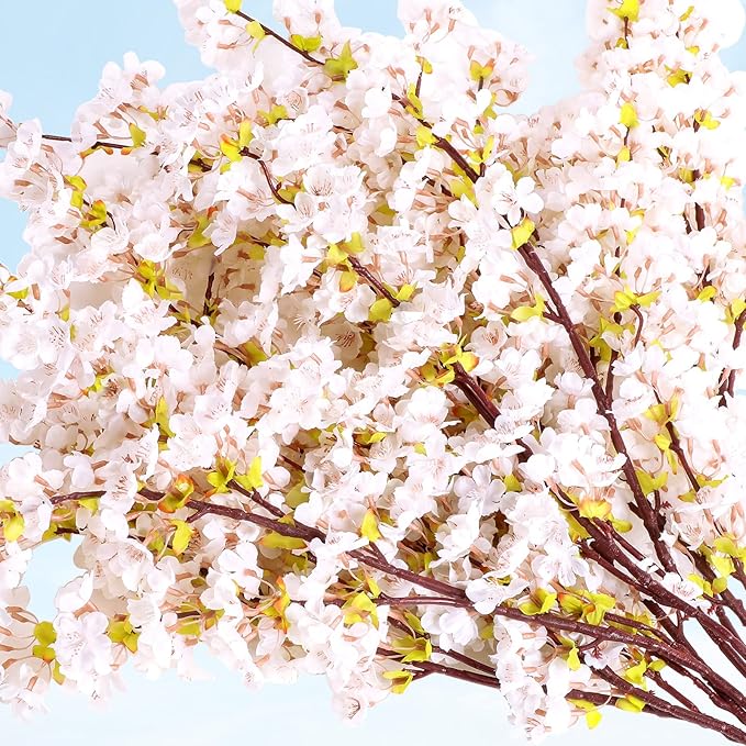 Giegxin Set of 8 Silk Cherry Blossom Branches Cherry Blossom Tree Stems Long Stem Artificial Flowers for Tall Vase Flowers for Home Wedding Vase Floral Arrangements, 39.37 Inch(White)