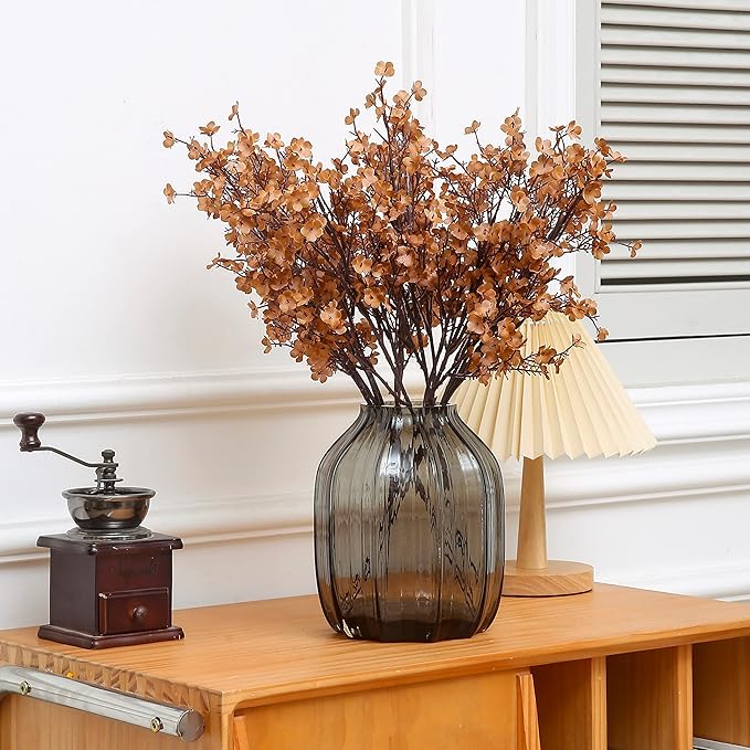 JAKY-Global Babys Breath Silk Artificial Flowers 12 Bundle Fake Plants Fall Decorations for Home Farmhouse Decor Wedding Party Decoration Bouquets DIY Garden (Dark Brown Pink 12pcs)
