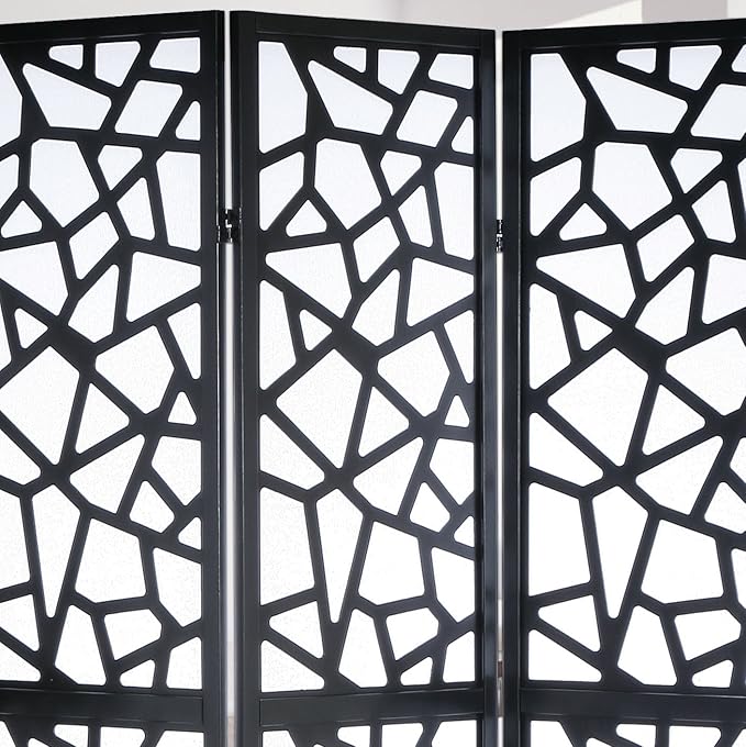 Roundhill Furniture Giyano 4 Panel Screen Room Divider, 70"W x 70"H, Black
