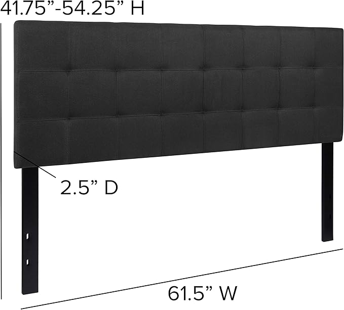 Flash Furniture Bedford Tufted Upholstered Headboard for Queen Size Bed, Contemporary Fabric Tufted Headboard with Adjustable Height, Black