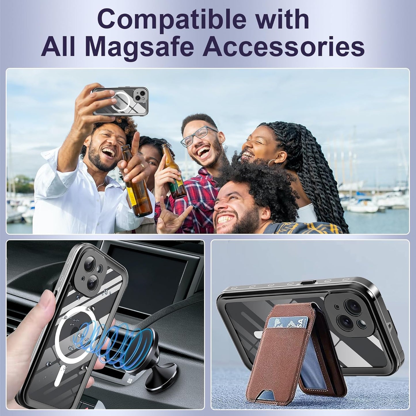 Ezanmull iPhone 15 Waterproof Case, Magnetic with Screen Protector, IP68 Underwater, 15FT Military Dropproof Black
