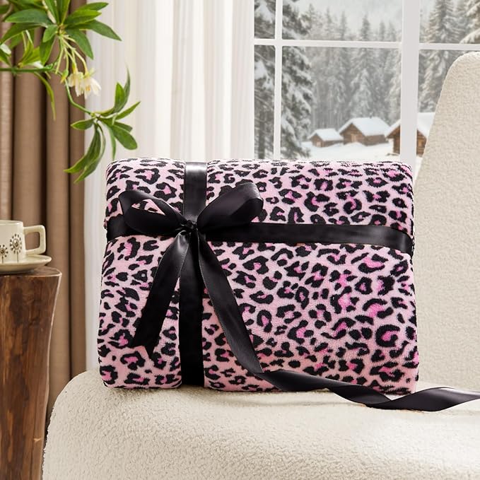BEDELITE Pink Leopard Twin Size Blanket – Soft & Cozy Cheetah Blanket for Couch, Bed & Sofa, Lightweight Fleece Animal Print Decor, 60"x 80", Pink