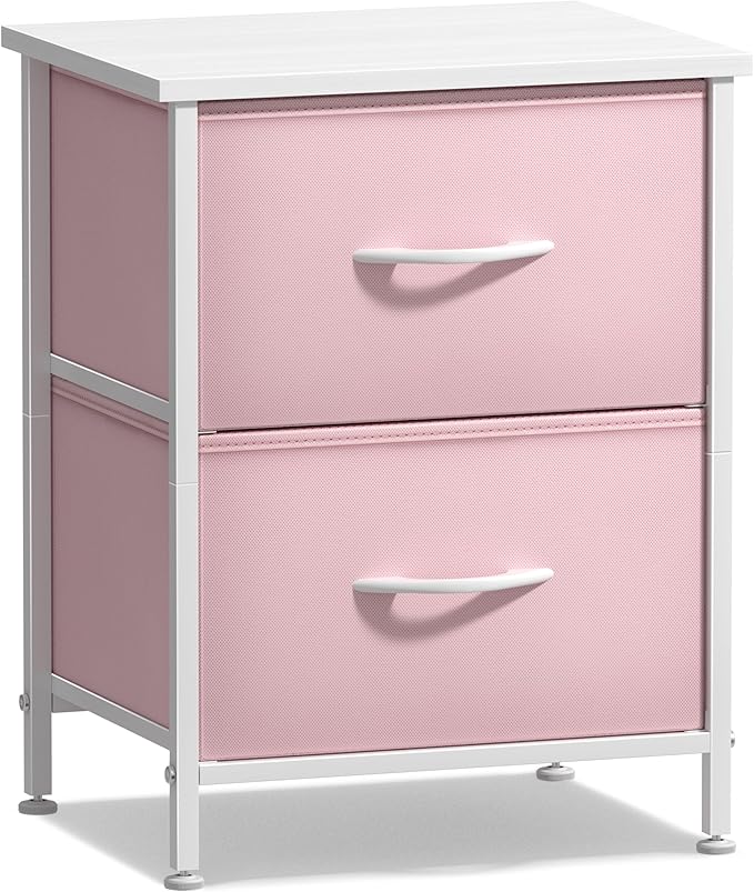 Sorbus Nightstand with 2 Drawers - Kids Bedside Furniture End Table Night Stand - Steel Frame, Wood Top & Easy Pull Fabric Bins - Dresser & Chest for Home, Bedroom Accessories, Office & College Dorm
