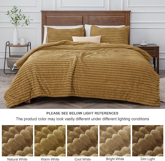 BEDELITE Fleece King Comforter Set -Super Soft & Warm Fluffy Brown Bedding, Luxury Fuzzy Heavy Bed Set for Winter with 2 Pillow Cases