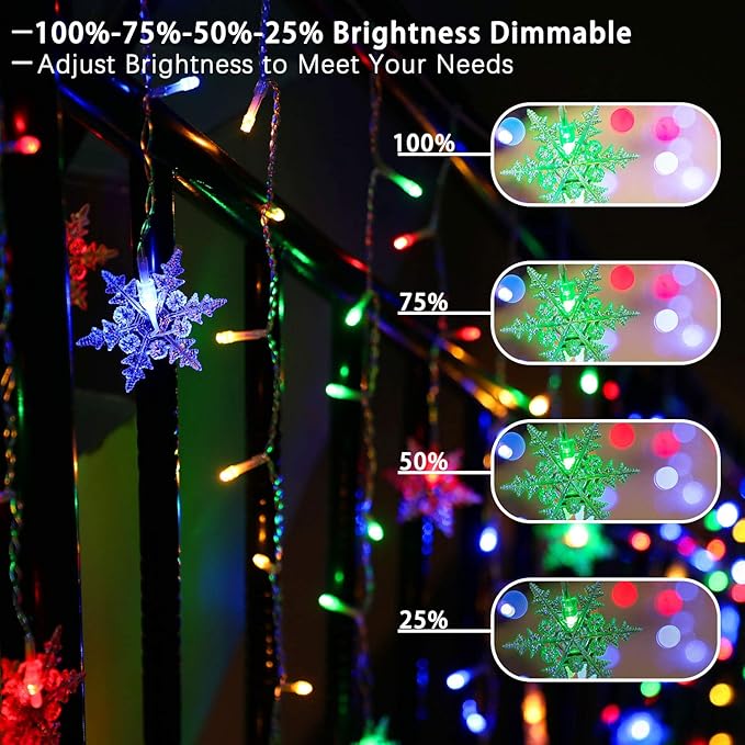 Christmas Snowflake Icicle Lights - Connectable 40ft 360 LEDs Multicolor/Warm White 20 Color Changing Waterproof Outdoor LED Christmas Lights With RF Control for House Curtain, Eaves, Xmas Decorations