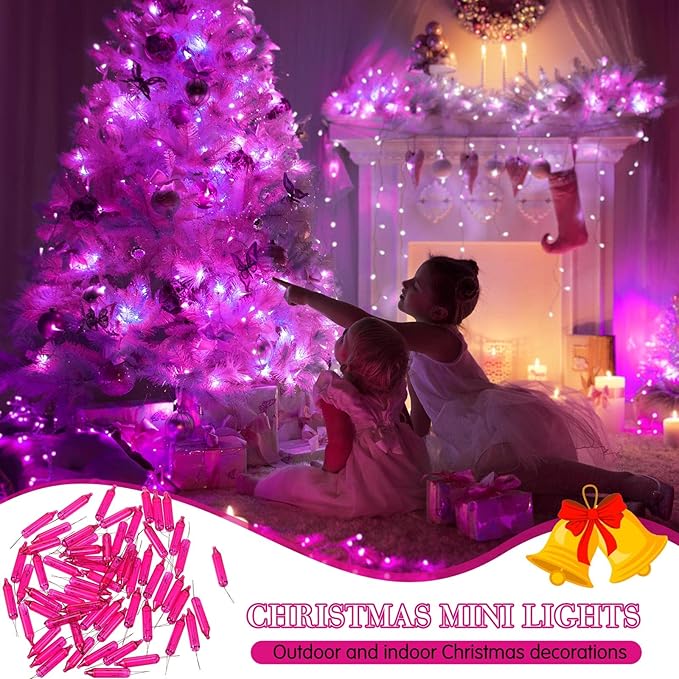 Mudder 200 Count 2.5V Christmas 50/100/150/200 Count Mini Incandescent Wire String Lights Replacement Bulbs Indoor/Outdoor Christmas Lights Decorations for Home Xmas Tree(Pink)
