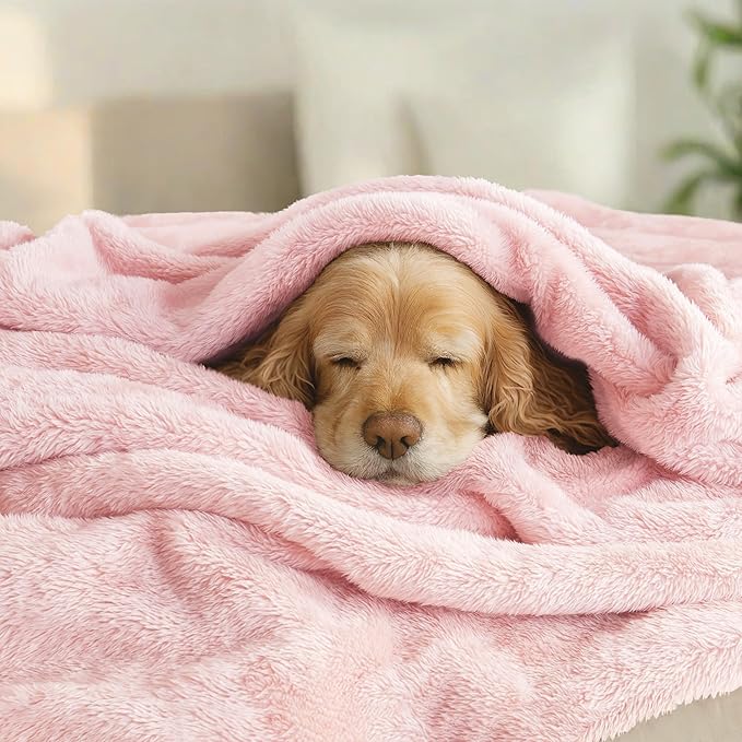 Exclusivo Mezcla Plush Fuzzy Fleece Bed Blanket Queen Size, Super Soft, Fluffy and Warm Blankets，Suitable for All Seasons (Light Pink, 90x90 Inches)