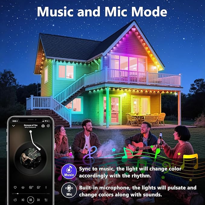 LETIANPAI 200FT Permanent Outdoor Lights,RGB Eaves Lights with App Control Remote,DIY Scene Modes IP67 Waterproof Outdoors Under Eave Lighting,Outdoor Light for Garden Decor