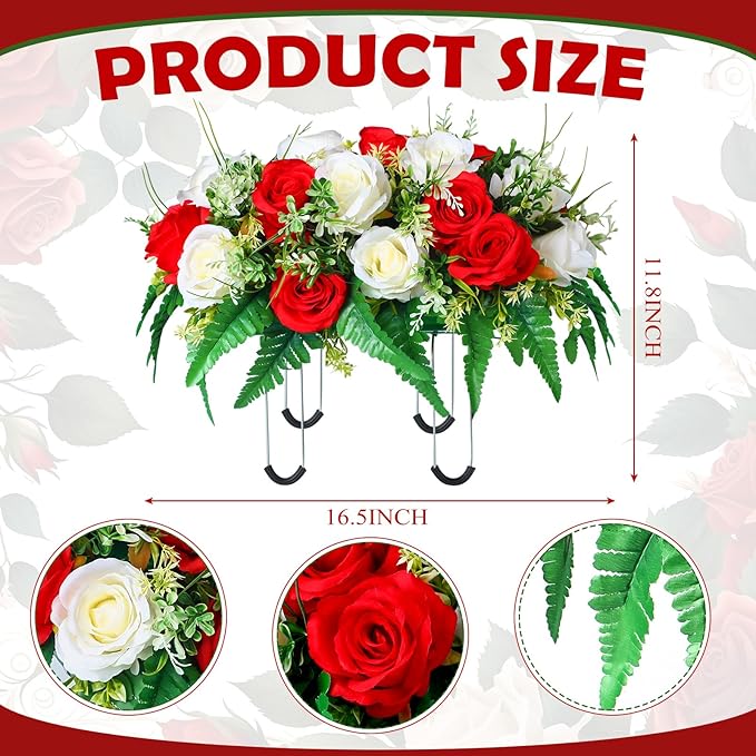 Christmas Cemetery Decorations for Grave Headstone Flower Saddle Artificial Flower Saddles Red Poinsettia Outdoor Memorial Headstone Realistic Bouquet(Fresh Color,Butterfly Style)