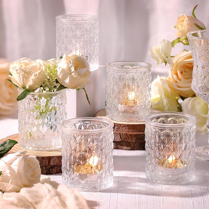 36pcs Clear Votive Candle Holders, Glass Candle Holders for Wedding Table Decorations, Tea Light Candle Holder, Candle Votives for Baby Shower Christmas Party Table Decor, Home Decor