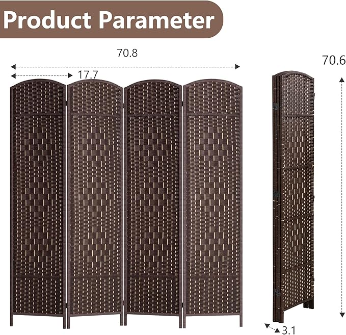 FDW Room Divider 6FT Wooden Screen Folding Privacy Screens Portable Wall Dividers for Home Office Bedroom, Dark Brown