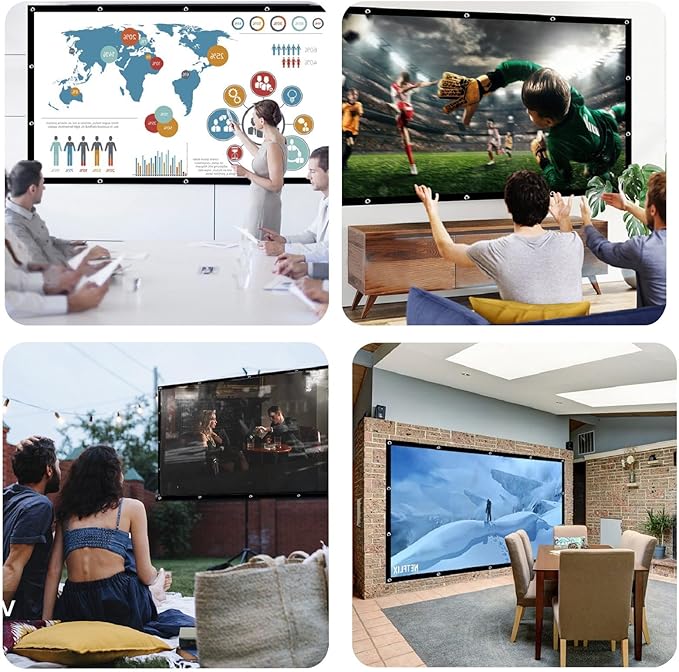 Projector Screen Portable Movies Screens 16:9 Foldable Wrinkle-Resistant Fabric with Dual Adhesive/Nail Hooks for Stable Wall Mount, Ideal for Home Theater & Movie Nights (150 inches)