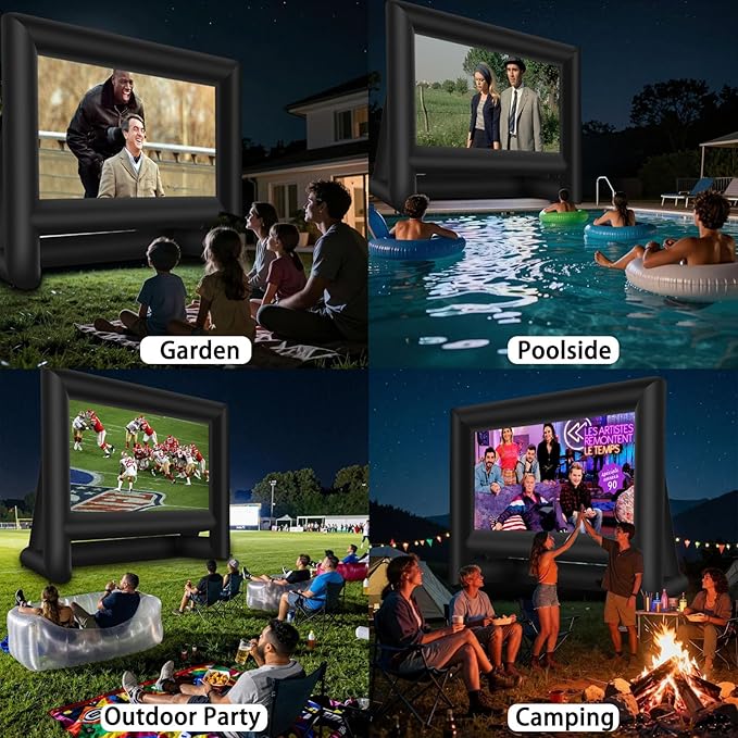 20 Feet Inflatable Movie Screen Outdoor Theater Blow Up Projection Screen with Carry Bag Blower for Front and Rear Projection Home Theater Backyard Pool Fun