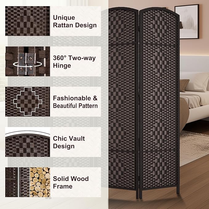 Rose Home Fashion 6 ft Tall Room Divider, Room Dividers and Folding Privacy Screens, 15.7in Privacy Screen 3 Panel Partition Temporary Wall Separation for Private, Dark Coffee