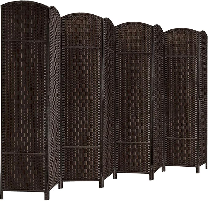 Rose Home Fashion Room Divider, 6 ft Tall Room Dividers and Folding Privacy Screens, 16in Privacy Screen 8 Panel Dark Coffee Space Temporary Wall Foldable Partition Separation